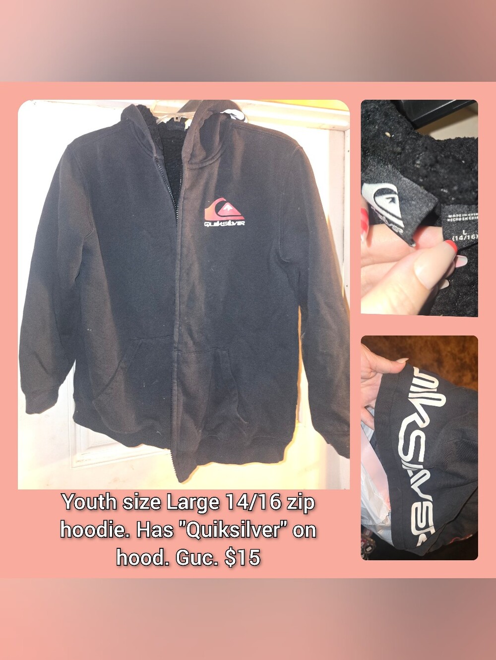 Quiksilver Black Youth Zip Hoodie with Logo